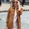 Emma Watson Paris Fashion Show Suede Leather Coat
