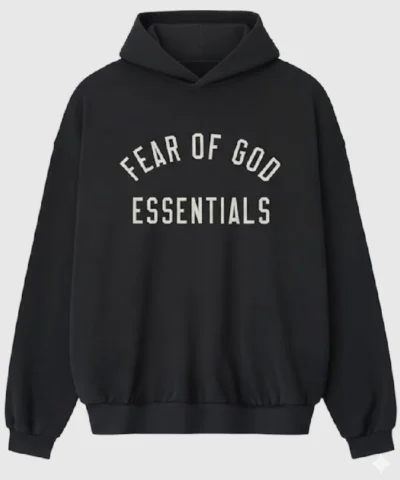 God Essentials Black Hoodie Front Shoot