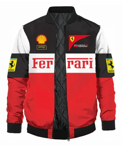 Racing Ferrari Red and Black Full-Zip Bomber Jacket