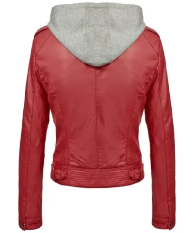 Fit Hooded Red Leather Jacket
