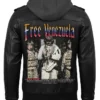 Free Venezuela Black Leather Hooded Bomber Jacket