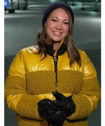 Ginger Zee Good Morning America 2026 Yellow Puffer Jacket