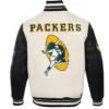 Green Bay Packers Retro Classics Rib Eggshell Black Full-Zip Varsity Jacket