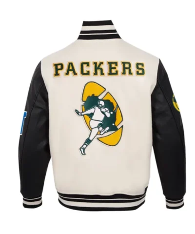 Green Bay Packers Retro Classics Rib Eggshell Black Full-Zip Varsity Jacket