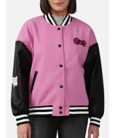 Hello Kitty Pink & Black Varsity Bomber Jacket