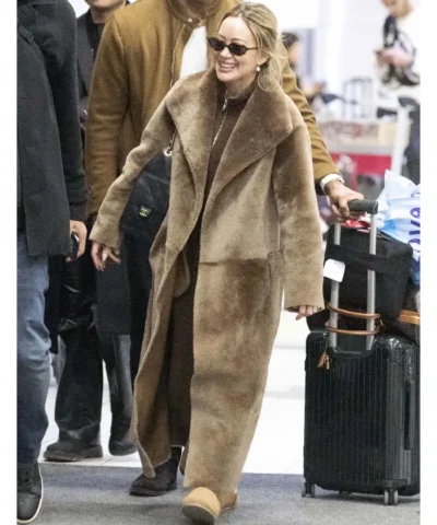 Hilary Duff Brown Shearling Coat