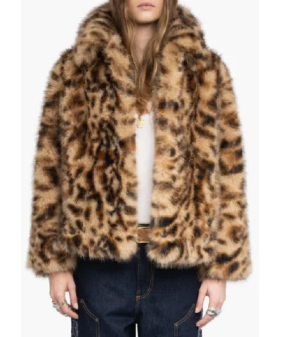 Jennifer Lawrence Leopard Printed Fur Jacket