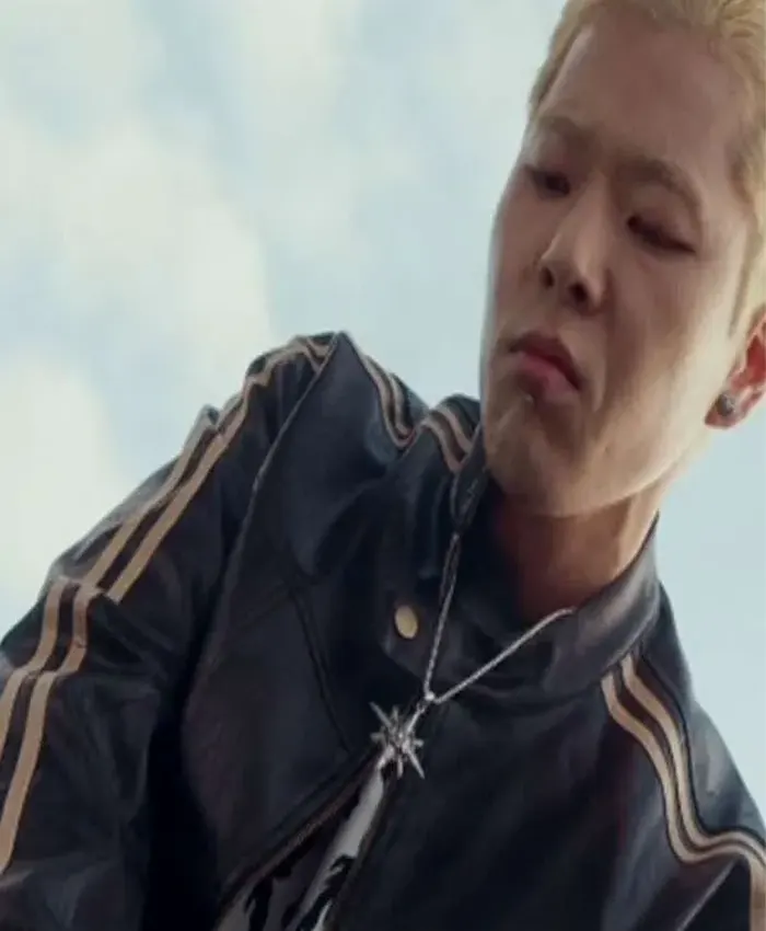 Kim Soon-cheol Study Group Black Stripe Leather Jacket