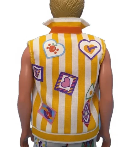 Ken Doll Yellow and White Stripped Cotton Vest with Patches for Men