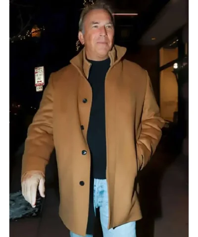 Kevin Costner Brown Wool Coat