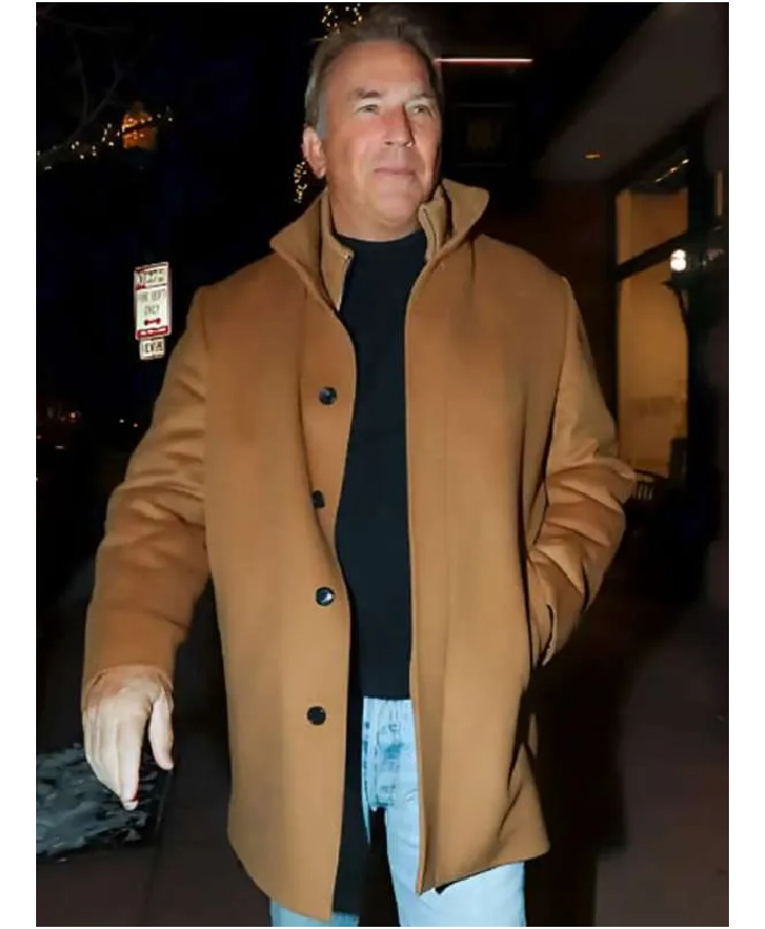 Kevin Costner Brown Wool Coat
