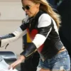 Kylie Minogue Valentine Day Red Heart Embossed Biker Jacket