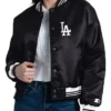 LA Dodgers Printed Logo Black Varsity Satin Jacket