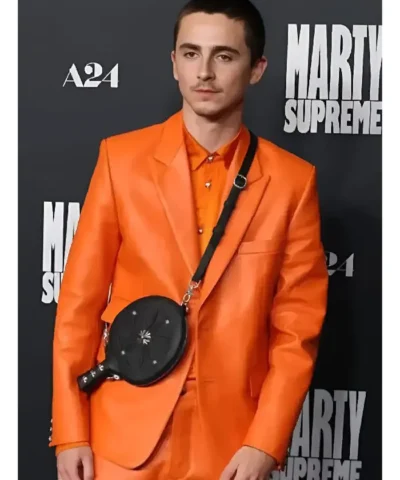 LA Premiere Timothée Chalamet Marty Supreme Orange Suit