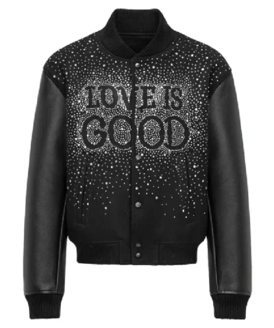 LOVE IS GOOD Starry Rhinestone Leather Jacket