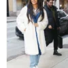 La La Anthony White Fur Coat