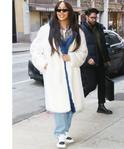 La La Anthony White Fur Coat
