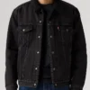 Levi`s Sherpa Collar Snap Tap Black Denim Jacket
