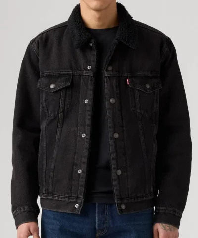Levi`s Sherpa Collar Snap Tap Black Denim Jacket