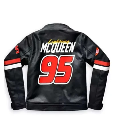 Disney Pixar Cars Lightning Mcqueen Piston Cup Racing Black Leather Jacket