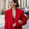 Lily Collins Emily In Paris S05 Red Long Coat