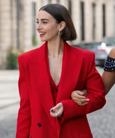 Lily Collins Emily In Paris S05 Red Long Coat