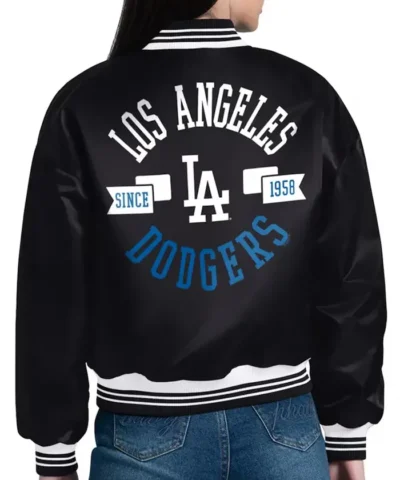 Los Angeles Dodgers Printed Logo Black Full-Snap Varsity Satin Jacket