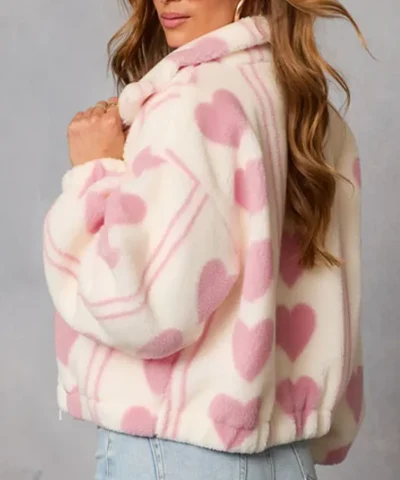 Love All Over Sherpa Heart Print Jacket
