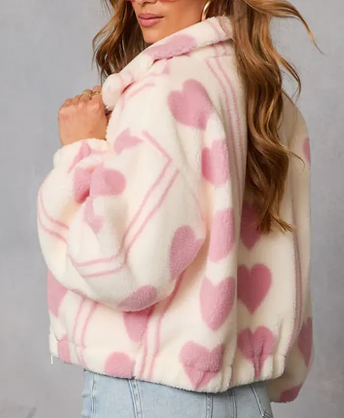 Love All Over Sherpa Heart Print Jacket