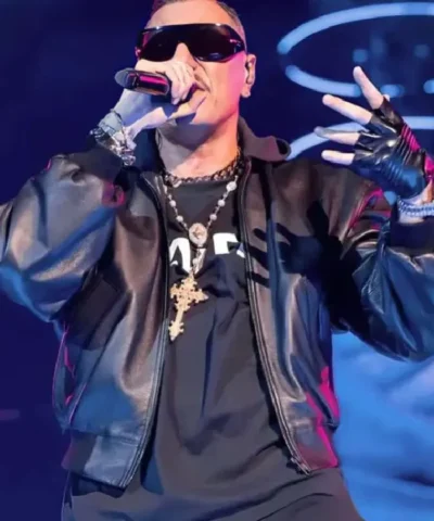 Marracash Rome Concert Black Leather Jacket