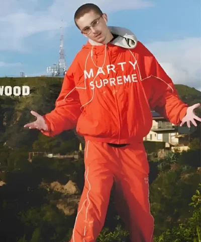 Marty Supreme Timothee Chalamet Orange Hooded Jacket