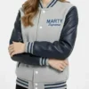 Marty Supreme Gray and Navy Blue Varsity Jacket