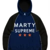 Marty Supreme Tom Brady Black and Blue Hooded Jacket