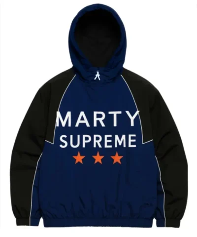 Marty Supreme Tom Brady Black and Blue Hooded Jacket