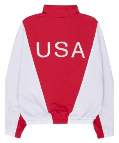 Marty Supreme 2025 Red and White Hooded Full-Zip Track Jacket