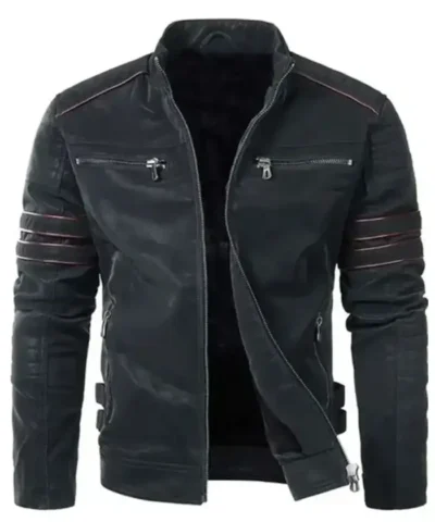 Men’s Pegasus Black Leather Cafe Racer Jacket