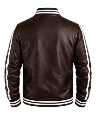 Mens Striped Sleeves Leather Jacket