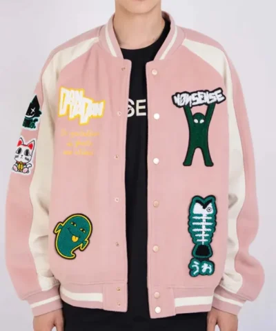 Momo Ayase Dandadan Pink Varsity Jacket