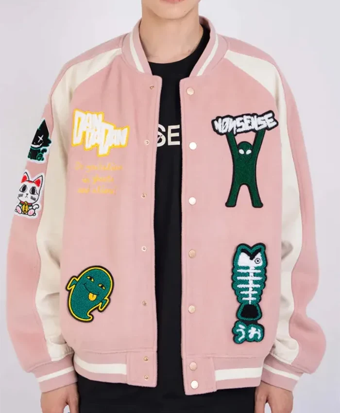Momo Ayase Dandadan Pink Varsity Jacket