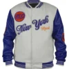 New York Knicks Cream And Royal Varsity Jacket