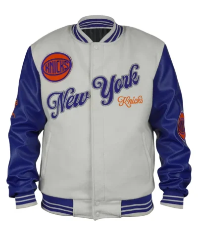 New York Knicks Cream And Royal Varsity Jacket