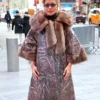 Rita Ora New York Prada Camel Shearling Coat