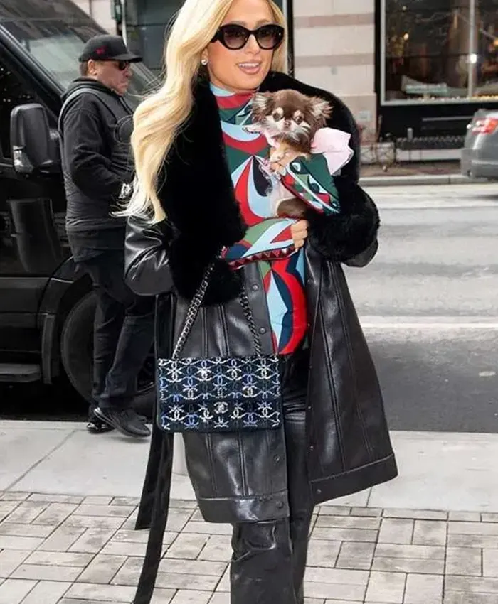 Paris Hilton Leather Black Coat