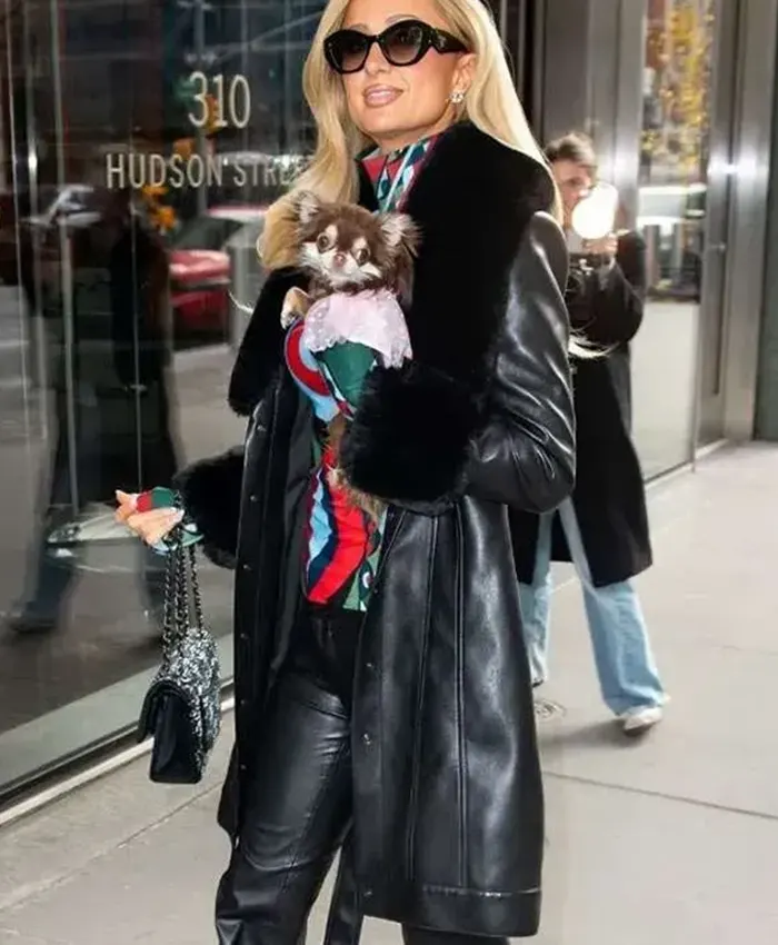 NYC Paris Hilton Black Leather Coat
