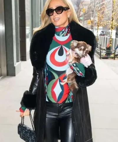 Premium Paris Hilton Leather Black Coat
