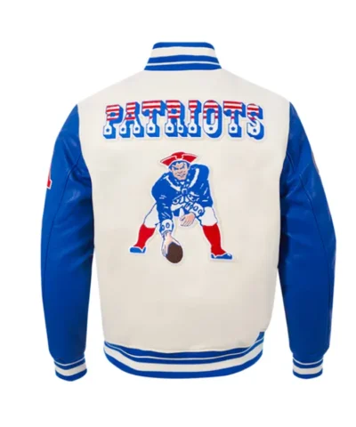 New England Patriots Retro Classics Rib Eggshell Royal Full-Zip Varsity Jacket