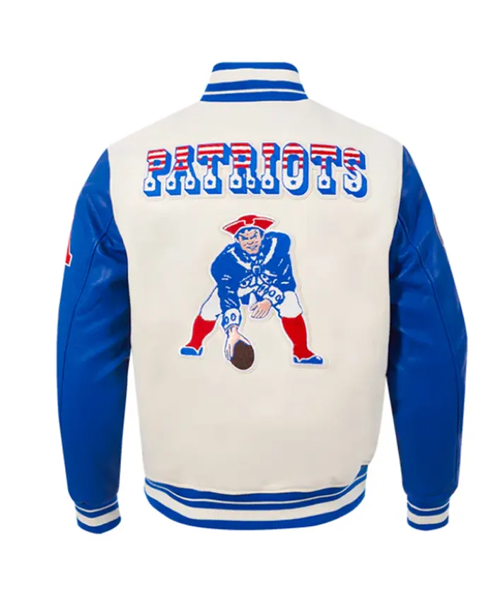 New England Patriots Retro Classics Rib Eggshell Royal Full-Zip Varsity Jacket
