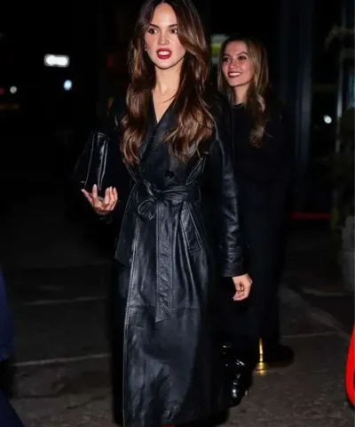 New York Fashion Week Eiza Gonzalez Black Trench Leather Coat
