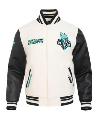 New York Liberty Classics Rib Retro Varsity White & Black Jacket