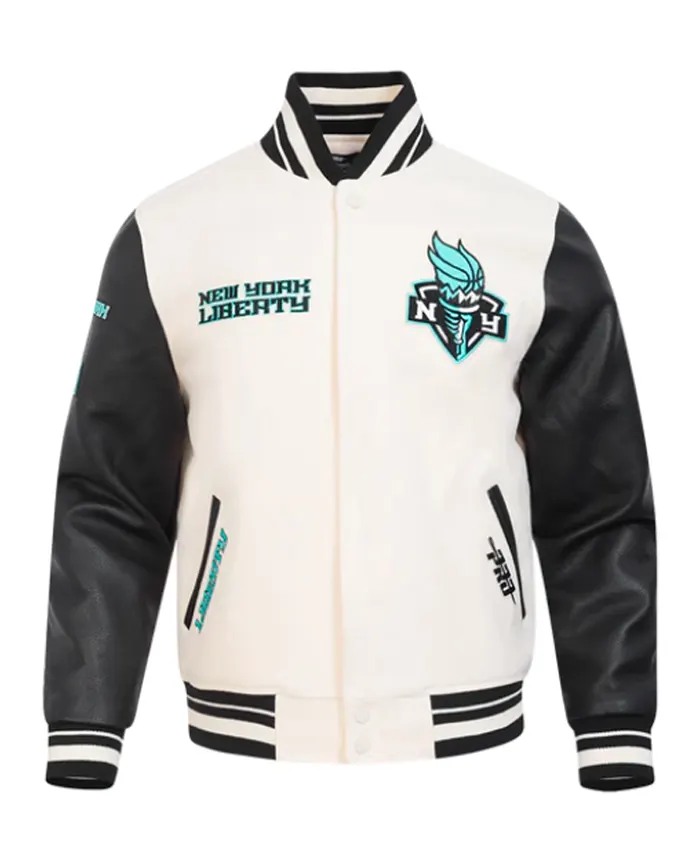 New York Liberty Classics Rib Retro Varsity White & Black Jacket